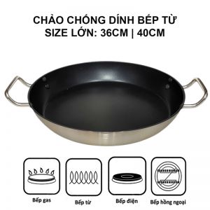 Chảo Chống Dính Đáy Phẳng 36cm – 40cm | Đáy 2 Lớp Dày, Bắt Từ Mạnh, Dùng Mọi Loại Bếp